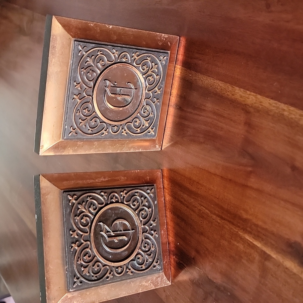 MCM monogram copper bookends...set mid century modern.